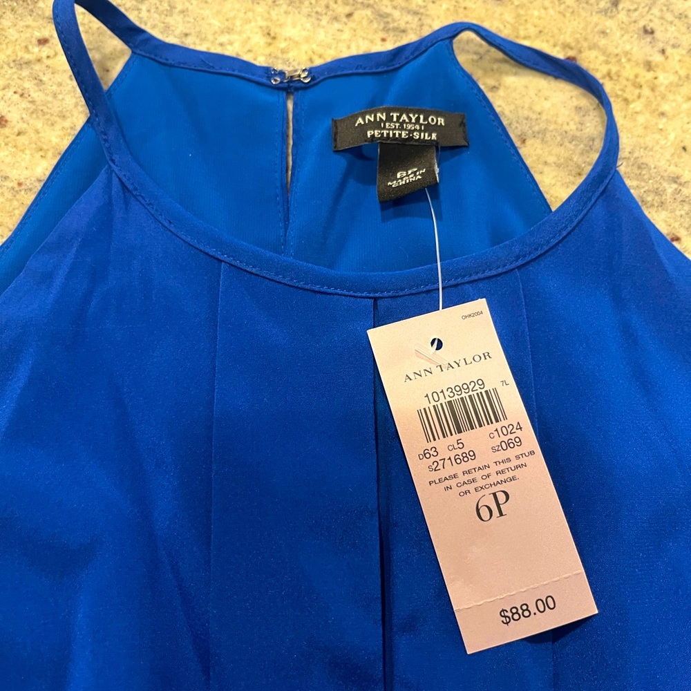 Ann Taylor Vibrant Blue Petite Silk Sleeveless Top